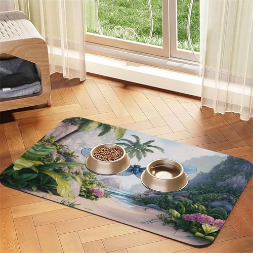 3D-Darstellung tropischer Landschaften, Futtermatte für Hunde und Katzen, saugfähig, Leder, Tischdecke für Wassernapf, wasserdicht, keine Flecken, schnell trocknend, rutschfest, 60 x 40 cm 3D-Darstellung tropischer Landschaften, Futtermatte für Hunde und Katzen, saugfähig, Leder, Tischdecke für Wassernapf, wasserdicht, keine Flecken, schnell trocknend, rutschfest, 60 x 40 cm von YVNKHKU