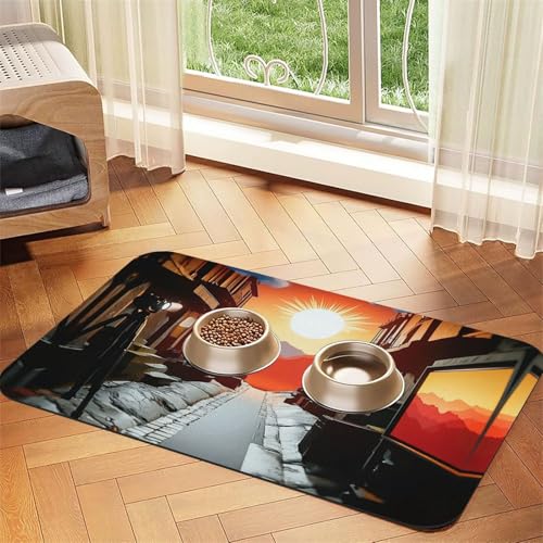 A Dreamlike Town Futtermatte für Hunde und Katzen, saugfähig, Leder, Tischdecke für Wassernapf, wasserdicht, keine Flecken, schnell trocknend, rutschfest, 60 x 40 cm A Dreamlike Town Futtermatte für Hunde und Katzen, saugfähig, Leder, Tischdecke für Wassernapf, wasserdicht, keine Flecken, schnell trocknend, rutschfest, 60 x 40 cm von YVNKHKU