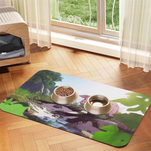 A Lovely Pig Futtermatte für Hunde und Katzen, saugfähig, Leder, Tischdecke für Wassernapf, wasserdicht, keine Flecken, schnell trocknend, rutschfest, 60 x 40 cm von YVNKHKU
