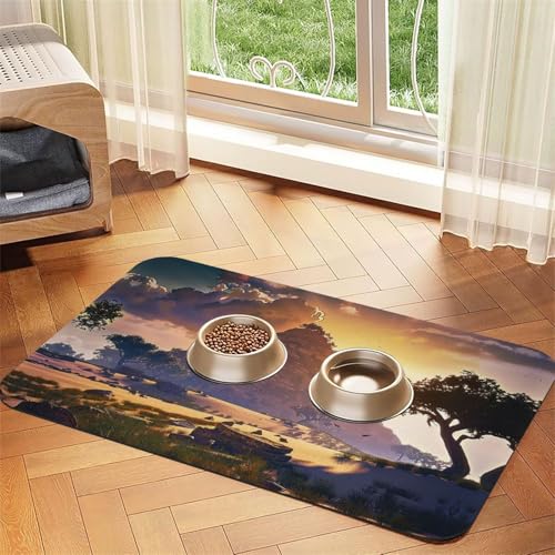 Ägyptische Landschaft, Futtermatte für Hunde und Katzen, saugfähig, Leder, Tischdecke für Wassernapf, wasserdicht, keine Flecken, schnell trocknend, rutschfest, 45 x 30 cm Ägyptische Landschaft, Futtermatte für Hunde und Katzen, saugfähig, Leder, Tischdecke für Wassernapf, wasserdicht, keine Flecken, schnell trocknend, rutschfest, 45 x 30 cm von YVNKHKU