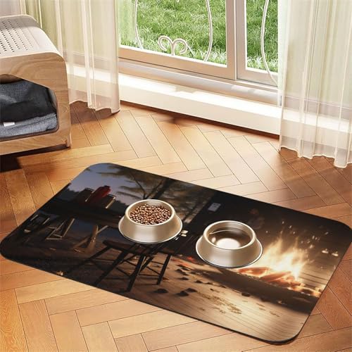 Autumn Bonfire Futtermatte für Hunde und Katzen, saugfähig, Leder, Tischdecke für Wassernapf, wasserdicht, keine Flecken, schnell trocknend, rutschfest, 60 x 40 cm Autumn Bonfire Futtermatte für Hunde und Katzen, saugfähig, Leder, Tischdecke für Wassernapf, wasserdicht, keine Flecken, schnell trocknend, rutschfest, 60 x 40 cm von YVNKHKU