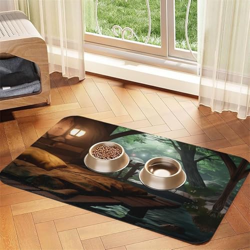 Bequeme Baumhaus-Schlafzimmer-Haustier-Füttermatte, für Hunde und Katzen, saugfähig, Leder, Tischdecke für Wassernapf, wasserdicht, keine Flecken, schnell trocknend, rutschfest, 60 x 40 cm Bequeme Baumhaus-Schlafzimmer-Haustier-Füttermatte, für Hunde und Katzen, saugfähig, Leder, Tischdecke für Wassernapf, wasserdicht, keine Flecken, schnell trocknend, rutschfest, 60 x 40 cm von YVNKHKU