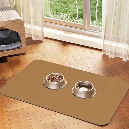 Braune Futtermatte für Hunde und Katzen, saugfähig, Leder, Tischdecke für Wassernapf, wasserdicht, keine Flecken, schnell trocknend, rutschfest, 60 x 40 cm Braune Futtermatte für Hunde und Katzen, saugfähig, Leder, Tischdecke für Wassernapf, wasserdicht, keine Flecken, schnell trocknend, rutschfest, 60 x 40 cm von YVNKHKU