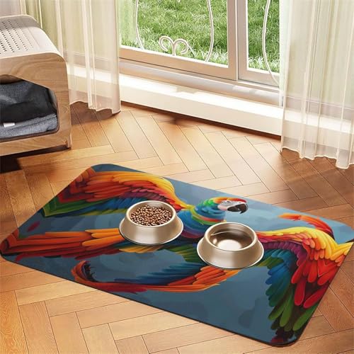 Bunte Federn, Futtermatte für Hunde und Katzen, saugfähig, Leder, Tischdecke für Wassernapf, wasserdicht, keine Flecken, schnell trocknend, rutschfest, 45 x 30 cm Bunte Federn, Futtermatte für Hunde und Katzen, saugfähig, Leder, Tischdecke für Wassernapf, wasserdicht, keine Flecken, schnell trocknend, rutschfest, 45 x 30 cm von YVNKHKU