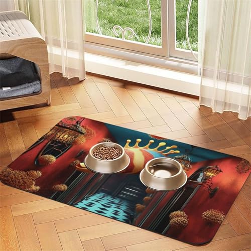 Bunte Fisch-Futtermatte für Hunde und Katzen, saugfähig, Leder, Tischdecke für Wassernapf, wasserdicht, keine Flecken, schnell trocknend, rutschfest, 60 x 40 cm von YVNKHKU