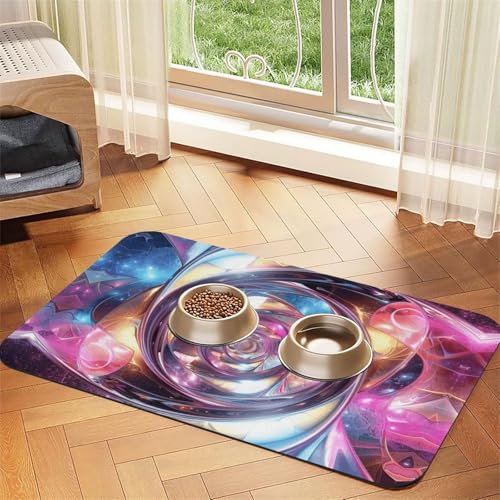 Bunte Fractal-Vortex-Futtermatte für Hunde und Katzen, saugfähig, Leder, Tischdecke für Wassernapf, wasserdicht, keine Flecken, schnell trocknend, rutschfest, 60 x 40 cm Bunte Fractal-Vortex-Futtermatte für Hunde und Katzen, saugfähig, Leder, Tischdecke für Wassernapf, wasserdicht, keine Flecken, schnell trocknend, rutschfest, 60 x 40 cm von YVNKHKU