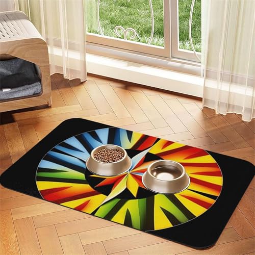 Bunte Starburst Futtermatte für Hunde und Katzen, saugfähig, Leder, Tischdecke für Wassernapf, wasserdicht, keine Flecken, schnell trocknend, rutschfest, 60 x 40 cm Bunte Starburst Futtermatte für Hunde und Katzen, saugfähig, Leder, Tischdecke für Wassernapf, wasserdicht, keine Flecken, schnell trocknend, rutschfest, 60 x 40 cm von YVNKHKU