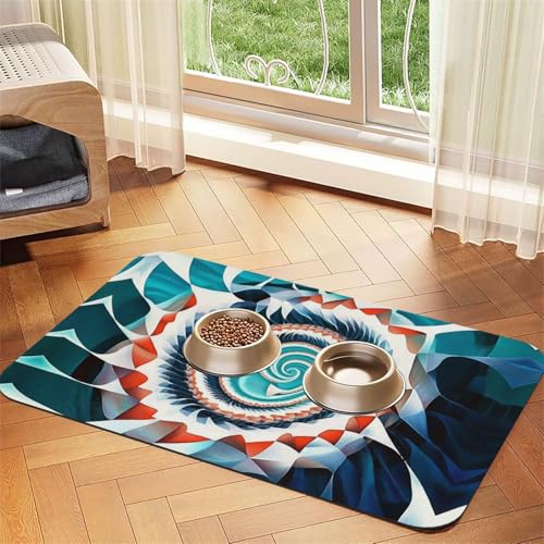 Bunte biologische Formen in OP-Kunst, Futtermatte für Hunde und Katzen, saugfähig, Leder, Tischdecke für Wassernapf, wasserdicht, keine Flecken, schnell trocknend, rutschfest, 60 x 40 cm von YVNKHKU