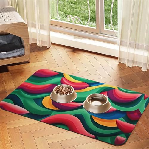Bunte biologische Morphologie-Futtermatte für Hunde und Katzen, saugfähig, Leder, Tischdecke für Wassernapf, wasserdicht, keine Flecken, schnell trocknend, rutschfest, 60 x 40 cm von YVNKHKU