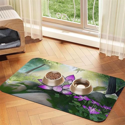 Comic Like Lotusblüte Haustier-Futtermatte für Hunde und Katzen, saugfähig, Leder, Tischdecke für Wassernapf, wasserdicht, keine Flecken, schnell trocknend, rutschfest, 60 x 40 cm von YVNKHKU