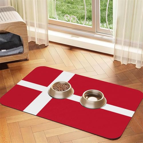 Dänische Flagge, Futtermatte für Hunde und Katzen, saugfähig, Leder, Tischdecke für Wassernapf, wasserdicht, keine Flecken, schnell trocknend, rutschfest, 60 x 40 cm Dänische Flagge, Futtermatte für Hunde und Katzen, saugfähig, Leder, Tischdecke für Wassernapf, wasserdicht, keine Flecken, schnell trocknend, rutschfest, 60 x 40 cm von YVNKHKU