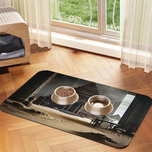 Damaged Library Futtermatte für Hunde und Katzen, saugfähig, Leder, Tischdecke für Wassernapf, wasserdicht, keine Flecken, schnell trocknend, rutschfest, 60 x 40 cm von YVNKHKU
