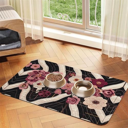Detaillierte Futtermatte für Hunde und Katzen, saugfähig, Leder, Tischdecke für Wassernapf, wasserdicht, keine Flecken, schnell trocknend, rutschfest, 45 x 30 cm von YVNKHKU
