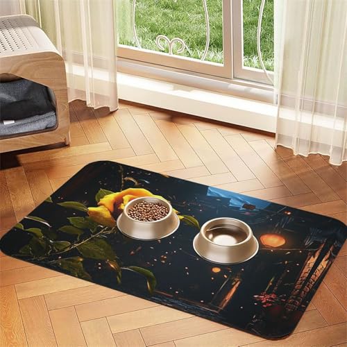 Dim Streets mit goldenen Rosen, Futtermatte für Hunde und Katzen, saugfähig, Leder, Tischdecke für Wassernapf, wasserdicht, keine Flecken, schnell trocknend, rutschfest, 45 x 30 cm Dim Streets mit goldenen Rosen, Futtermatte für Hunde und Katzen, saugfähig, Leder, Tischdecke für Wassernapf, wasserdicht, keine Flecken, schnell trocknend, rutschfest, 45 x 30 cm von YVNKHKU