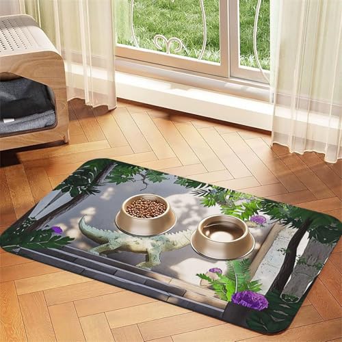 Dinosaurier-Holzstatue, Futtermatte für Hunde und Katzen, saugfähig, Leder, Tischdecke für Wassernapf, wasserdicht, keine Flecken, schnell trocknend, rutschfest, 60 x 40 cm Dinosaurier-Holzstatue, Futtermatte für Hunde und Katzen, saugfähig, Leder, Tischdecke für Wassernapf, wasserdicht, keine Flecken, schnell trocknend, rutschfest, 60 x 40 cm von YVNKHKU