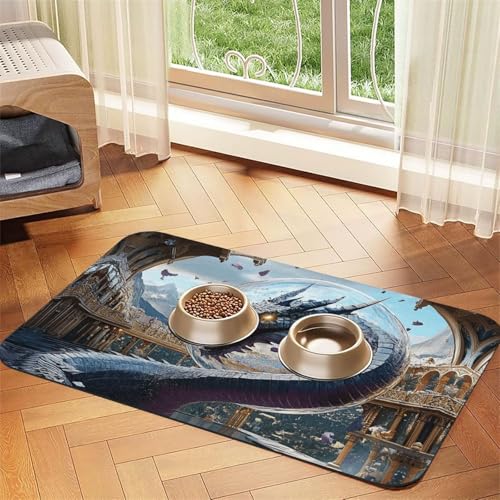 Europäische vierbeinige Dinosaurier-Füttermatte, für Hunde und Katzen, saugfähig, Leder, Tischdecke für Wassernapf, wasserdicht, keine Flecken, schnell trocknend, rutschfest, 60 x 40 cm Europäische vierbeinige Dinosaurier-Füttermatte, für Hunde und Katzen, saugfähig, Leder, Tischdecke für Wassernapf, wasserdicht, keine Flecken, schnell trocknend, rutschfest, 60 x 40 cm von YVNKHKU