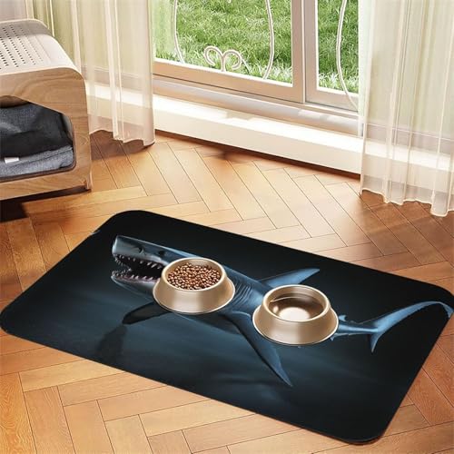 Fierce Shark Futtermatte für Hunde und Katzen, saugfähig, Leder, Tischdecke für Wassernapf, wasserdicht, keine Flecken, schnell trocknend, rutschfest, 45 x 30 cm Fierce Shark Futtermatte für Hunde und Katzen, saugfähig, Leder, Tischdecke für Wassernapf, wasserdicht, keine Flecken, schnell trocknend, rutschfest, 45 x 30 cm von YVNKHKU