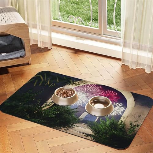 Fireworks Inside The Arch Haustier-Futtermatte für Hunde und Katzen, saugfähig, Leder, Tischdecke für Wassernapf, wasserdicht, keine Flecken, schnell trocknend, rutschfest, 60 x 40 cm von YVNKHKU