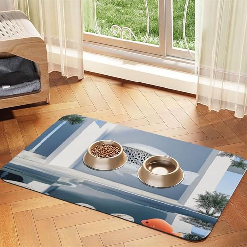 Fische schwimmen im Schlafzimmer, Haustier-Futtermatte, für Hunde und Katzen, saugfähig, Leder, Tischdecke für Wassernapf, wasserdicht, keine Flecken, schnell trocknend, rutschfest, 45 x 30 cm Fische schwimmen im Schlafzimmer, Haustier-Futtermatte, für Hunde und Katzen, saugfähig, Leder, Tischdecke für Wassernapf, wasserdicht, keine Flecken, schnell trocknend, rutschfest, 45 x 30 cm von YVNKHKU
