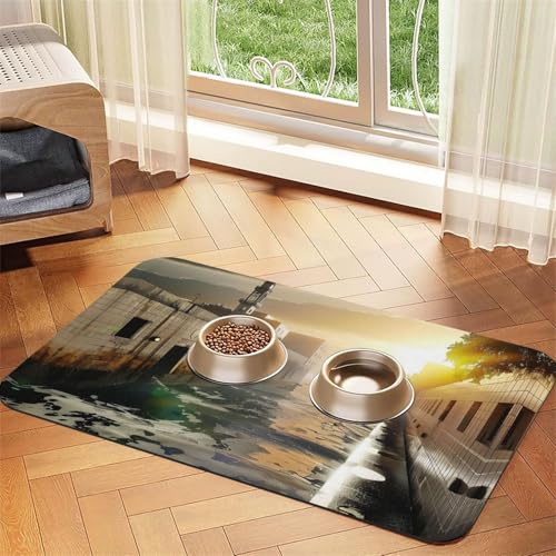 Fließende optische Futtermatte für Hunde und Katzen, saugfähig, Leder, Tischdecke für Wassernapf, wasserdicht, keine Flecken, schnell trocknend, rutschfest, 45 x 30 cm Fließende optische Futtermatte für Hunde und Katzen, saugfähig, Leder, Tischdecke für Wassernapf, wasserdicht, keine Flecken, schnell trocknend, rutschfest, 45 x 30 cm von YVNKHKU