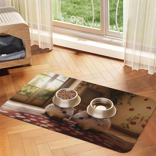 Fotos von Igel-Dating Haustier-Futtermatte für Hunde und Katzen, saugfähig, Leder, Tischdecke für Wassernapf, wasserdicht, keine Flecken, schnell trocknend, rutschfest, 60 x 40 cm von YVNKHKU