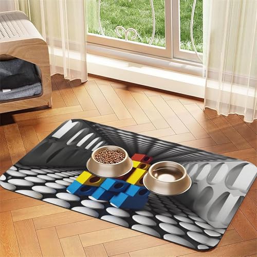 Futtermatte für Hunde und Katzen, 3D-Optik, saugfähig, Leder, Tischdecke für Wassernapf, wasserdicht, keine Flecken, schnell trocknend, rutschfest, 60 x 40 cm, Schwarz und Weiß Futtermatte für Hunde und Katzen, 3D-Optik, saugfähig, Leder, Tischdecke für Wassernapf, wasserdicht, keine Flecken, schnell trocknend, rutschfest, 60 x 40 cm, Schwarz und Weiß von YVNKHKU