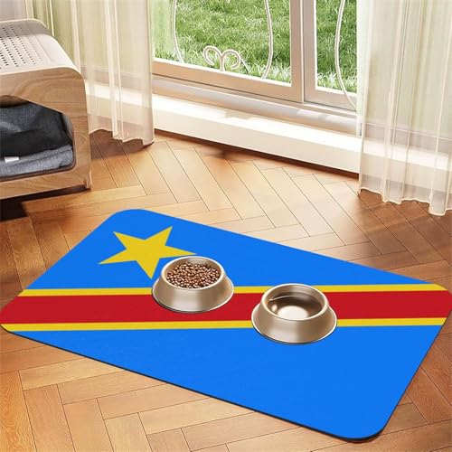 Futtermatte für Hunde und Katzen, Motiv: Flagge des Kongo, saugfähig, Leder, Tischdecke für Wassernapf, wasserdicht, keine Flecken, schnell trocknend, rutschfest, 60 x 40 cm Futtermatte für Hunde und Katzen, Motiv: Flagge des Kongo, saugfähig, Leder, Tischdecke für Wassernapf, wasserdicht, keine Flecken, schnell trocknend, rutschfest, 60 x 40 cm von YVNKHKU