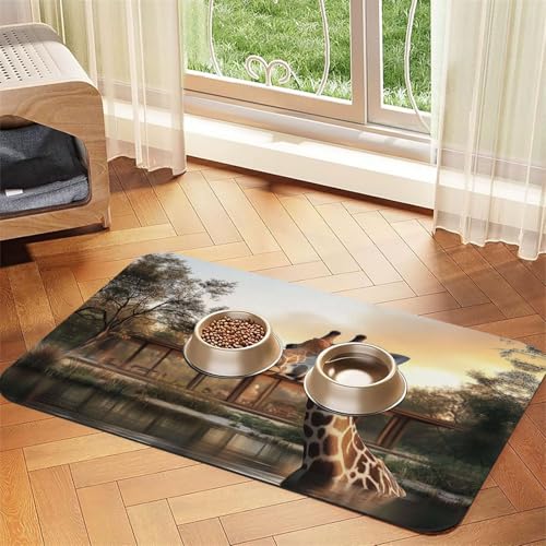 Futtermatte für Hunde und Katzen, Motiv: Giraffen, saugfähig, Leder, für Wassernapf, wasserdicht, keine Flecken, schnell trocknend, rutschfest, 60 x 40 cm Futtermatte für Hunde und Katzen, Motiv: Giraffen, saugfähig, Leder, für Wassernapf, wasserdicht, keine Flecken, schnell trocknend, rutschfest, 60 x 40 cm von YVNKHKU