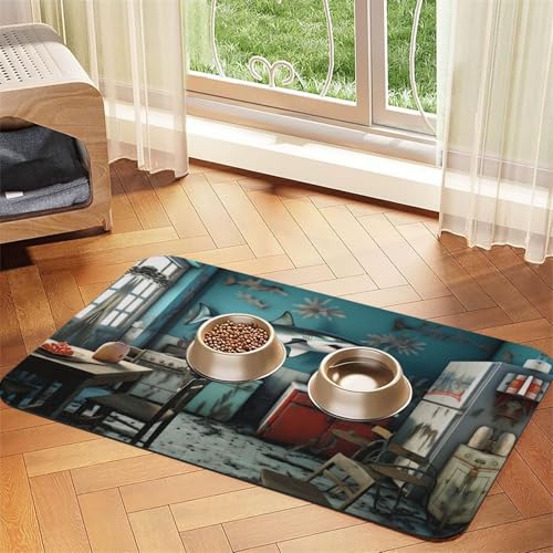 Futtermatte für Hunde und Katzen, Motiv: Hai im Hintergrund der alten Küche, saugfähige Leder-Tischdecke für Wassernapf, wasserdicht, keine Flecken, schnell trocknend, rutschfest, 45 x 30 cm Futtermatte für Hunde und Katzen, Motiv: Hai im Hintergrund der alten Küche, saugfähige Leder-Tischdecke für Wassernapf, wasserdicht, keine Flecken, schnell trocknend, rutschfest, 45 x 30 cm von YVNKHKU