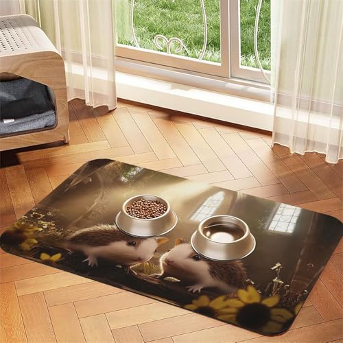 Futtermatte für Hunde und Katzen, Motiv: Hamster auf einem Date, saugfähige Leder-Tischdecke für Wassernapf, wasserdicht, keine Flecken, schnell trocknend, rutschfest, 60 x 40 cm von YVNKHKU