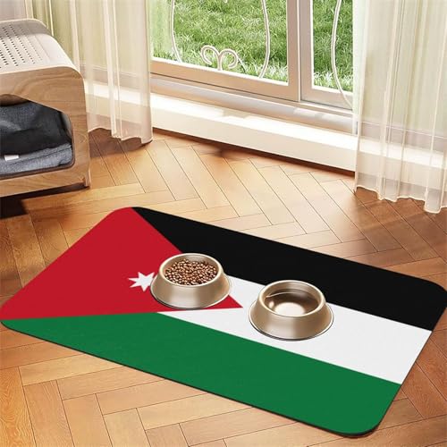 Futtermatte für Hunde und Katzen, Motiv: Jordanische Flagge, saugfähig, Leder, Tischdecke für Wassernapf, wasserdicht, keine Flecken, schnell trocknend, rutschfest, 45 x 30 cm Futtermatte für Hunde und Katzen, Motiv: Jordanische Flagge, saugfähig, Leder, Tischdecke für Wassernapf, wasserdicht, keine Flecken, schnell trocknend, rutschfest, 45 x 30 cm von YVNKHKU
