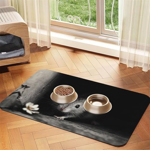 Futtermatte für Hunde und Katzen, Motiv: Maus in der Dunkelheit, saugfähige Leder-Tischdecke für Wassernapf, wasserdicht, keine Flecken, schnell trocknend, rutschfest, 60 x 40 cm Futtermatte für Hunde und Katzen, Motiv: Maus in der Dunkelheit, saugfähige Leder-Tischdecke für Wassernapf, wasserdicht, keine Flecken, schnell trocknend, rutschfest, 60 x 40 cm von YVNKHKU