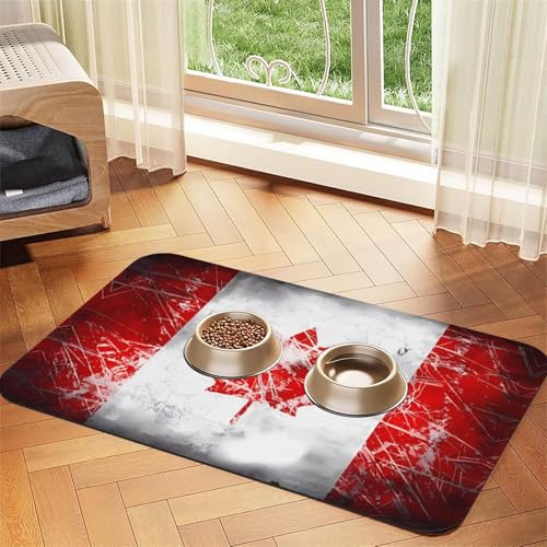 Futtermatte für Hunde und Katzen, Motiv: Retro-Kanada-Flagge, saugfähig, Leder, Tischdecke für Wassernapf, wasserdicht, keine Flecken, schnell trocknend, rutschfest, 60 x 40 cm Futtermatte für Hunde und Katzen, Motiv: Retro-Kanada-Flagge, saugfähig, Leder, Tischdecke für Wassernapf, wasserdicht, keine Flecken, schnell trocknend, rutschfest, 60 x 40 cm von YVNKHKU