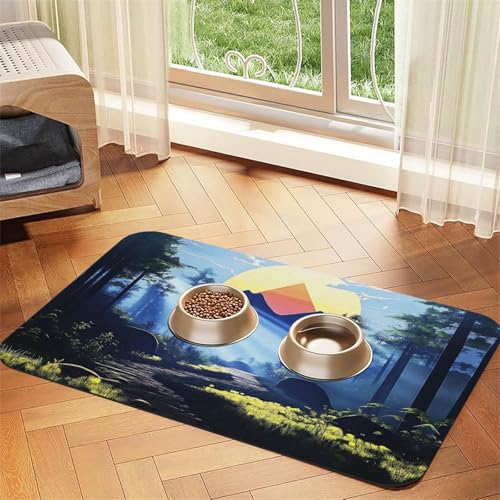 Futtermatte für Hunde und Katzen, Motiv: Waldlandschaft, saugfähig, Leder, Tischdecke für Wassernapf, wasserdicht, keine Flecken, schnell trocknend, rutschfest, 60 x 40 cm Futtermatte für Hunde und Katzen, Motiv: Waldlandschaft, saugfähig, Leder, Tischdecke für Wassernapf, wasserdicht, keine Flecken, schnell trocknend, rutschfest, 60 x 40 cm von YVNKHKU