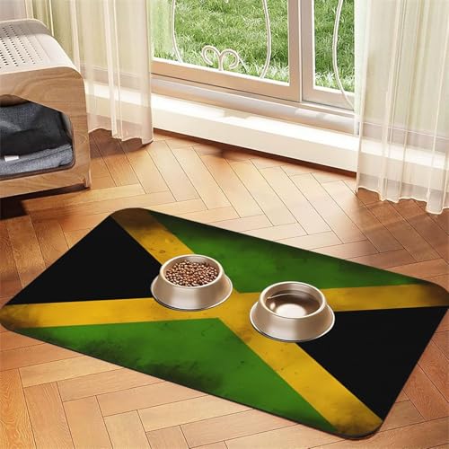 Futtermatte für Hunde und Katzen, Motiv: alte jamaikanische Flagge, saugfähig, Leder, Tischdecke für Wassernapf, wasserdicht, keine Flecken, schnell trocknend, rutschfest, 60 x 40 cm Futtermatte für Hunde und Katzen, Motiv: alte jamaikanische Flagge, saugfähig, Leder, Tischdecke für Wassernapf, wasserdicht, keine Flecken, schnell trocknend, rutschfest, 60 x 40 cm von YVNKHKU