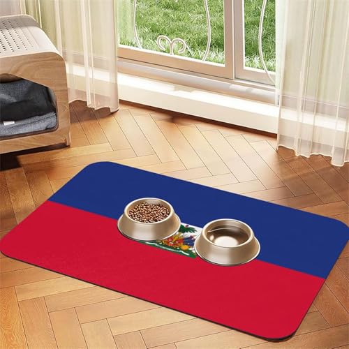 Futtermatte für Hunde und Katzen, Motiv: haitianische Flagge, saugfähig, Leder, Tischdecke für Wassernapf, wasserdicht, keine Flecken, schnell trocknend, rutschfest, 60 x 40 cm Futtermatte für Hunde und Katzen, Motiv: haitianische Flagge, saugfähig, Leder, Tischdecke für Wassernapf, wasserdicht, keine Flecken, schnell trocknend, rutschfest, 60 x 40 cm von YVNKHKU