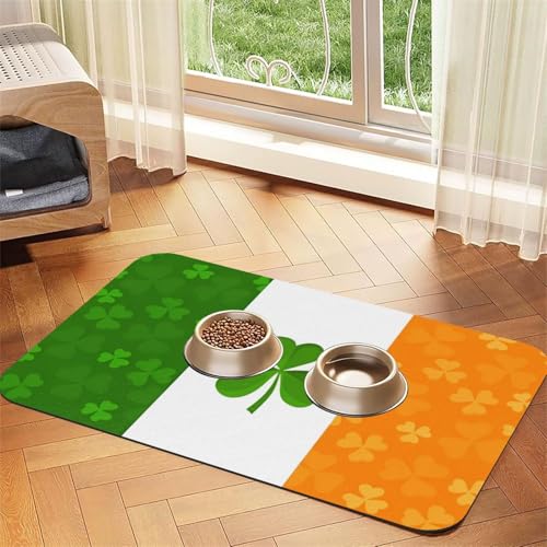 Futtermatte für Hunde und Katzen, Motiv: irische Flagge, saugfähig, Leder, Tischdecke für Wassernapf, wasserdicht, keine Flecken, schnell trocknend, rutschfest, 45 x 30 cm Futtermatte für Hunde und Katzen, Motiv: irische Flagge, saugfähig, Leder, Tischdecke für Wassernapf, wasserdicht, keine Flecken, schnell trocknend, rutschfest, 45 x 30 cm von YVNKHKU
