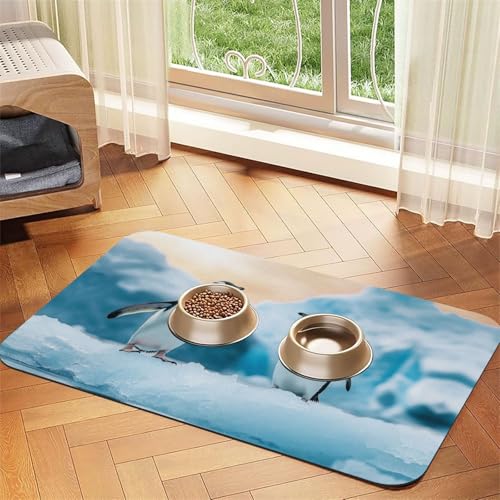 Futtermatte für Hunde und Katzen, Motiv: niedliche Pinguine, saugfähig, Leder, Tischdecke für Wassernapf, wasserdicht, keine Flecken, schnell trocknend, rutschfest, 60 x 40 cm Futtermatte für Hunde und Katzen, Motiv: niedliche Pinguine, saugfähig, Leder, Tischdecke für Wassernapf, wasserdicht, keine Flecken, schnell trocknend, rutschfest, 60 x 40 cm von YVNKHKU