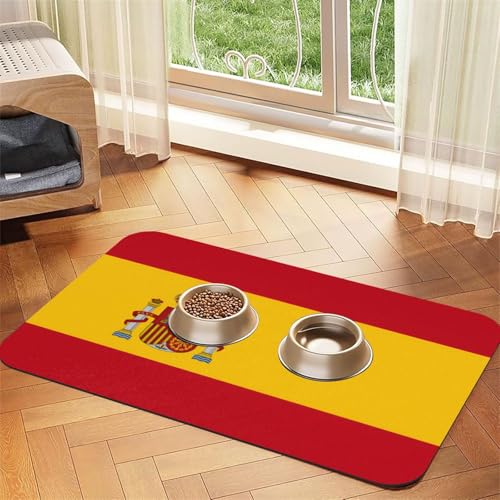 Futtermatte für Hunde und Katzen, Motiv: spanische Flagge, saugfähig, Leder, Tischdecke für Wassernapf, wasserdicht, keine Flecken, schnell trocknend, rutschfest, 60 x 40 cm Futtermatte für Hunde und Katzen, Motiv: spanische Flagge, saugfähig, Leder, Tischdecke für Wassernapf, wasserdicht, keine Flecken, schnell trocknend, rutschfest, 60 x 40 cm von YVNKHKU