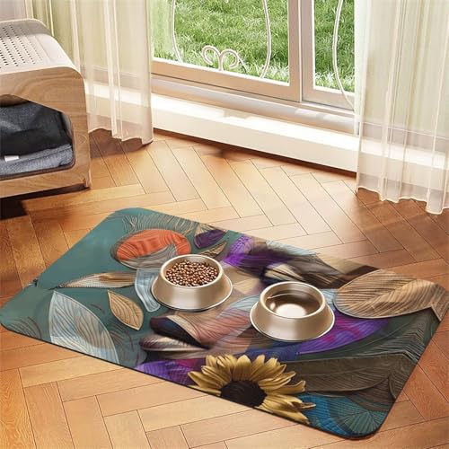 Futtermatte für Hunde und Katzen, mit Blumenmuster, saugfähig, Leder, wasserdicht, keine Flecken, schnell trocknend, rutschfest, 60 x 40 cm von YVNKHKU