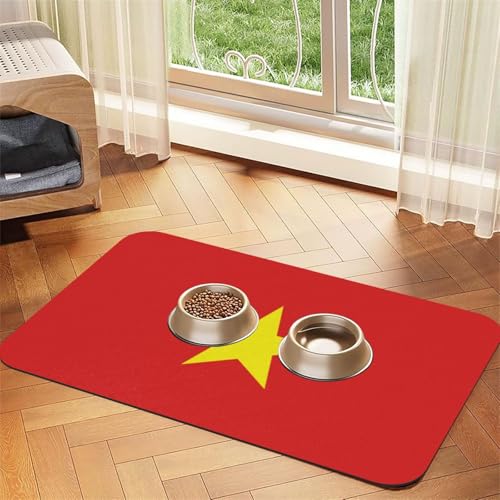 Futtermatte für Hunde und Katzen, mit vietnamesischer Flagge, saugfähig, Leder, Tischdecke für Wassernapf, wasserdicht, keine Flecken, schnell trocknend, rutschfest, 60 x 40 cm Futtermatte für Hunde und Katzen, mit vietnamesischer Flagge, saugfähig, Leder, Tischdecke für Wassernapf, wasserdicht, keine Flecken, schnell trocknend, rutschfest, 60 x 40 cm von YVNKHKU