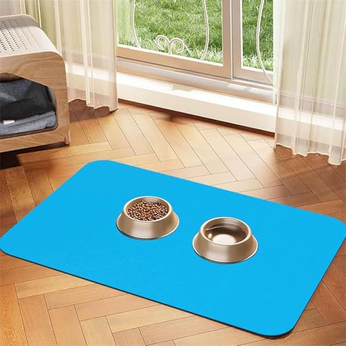 Futtermatte für Hunde und Katzen, saugfähig, Leder, wasserdicht, keine Flecken, schnell trocknend, rutschfest, 60 x 40 cm, Hellblau Futtermatte für Hunde und Katzen, saugfähig, Leder, wasserdicht, keine Flecken, schnell trocknend, rutschfest, 60 x 40 cm, Hellblau von YVNKHKU