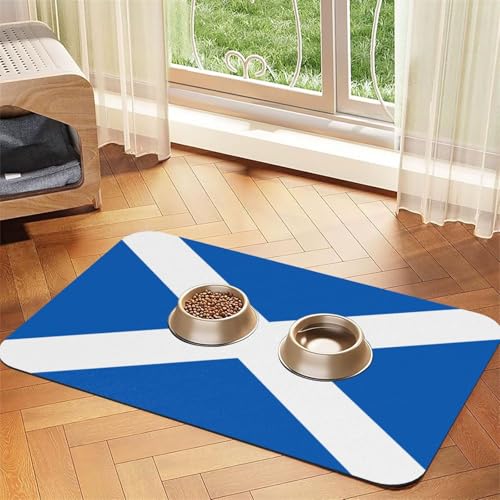 Futtermatte für Hunde und Katzen mit schottischer Flagge, saugfähig, Leder, Tischdecke für Wassernapf, wasserdicht, keine Flecken, schnell trocknend, rutschfest, 60 x 40 cm Futtermatte für Hunde und Katzen mit schottischer Flagge, saugfähig, Leder, Tischdecke für Wassernapf, wasserdicht, keine Flecken, schnell trocknend, rutschfest, 60 x 40 cm von YVNKHKU