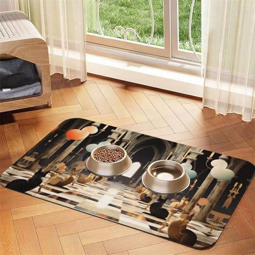Futtermatte für Katzen mit Schachspiel, saugfähige Leder-Tischdecke für und Wassernapf, wasserdicht, keine Flecken, schnell trocknend, rutschfest, 60 x 40 cm Futtermatte für Katzen mit Schachspiel, saugfähige Leder-Tischdecke für und Wassernapf, wasserdicht, keine Flecken, schnell trocknend, rutschfest, 60 x 40 cm von YVNKHKU