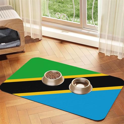 Futtermatte mit Tansania-Flagge, für Hunde und Katzen, saugfähig, Leder, Tischdecke für Wassernapf, wasserdicht, keine Flecken, schnell trocknend, rutschfest, 45 x 30 cm Futtermatte mit Tansania-Flagge, für Hunde und Katzen, saugfähig, Leder, Tischdecke für Wassernapf, wasserdicht, keine Flecken, schnell trocknend, rutschfest, 45 x 30 cm von YVNKHKU