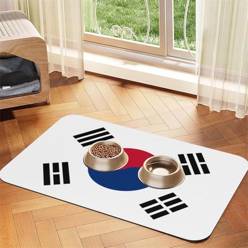 Futtermatte mit koreanischer Flagge, für Hunde und Katzen, saugfähig, Leder, Tischdecke für Wassernapf, wasserdicht, keine Flecken, schnell trocknend, rutschfest, 60 x 40 cm von YVNKHKU