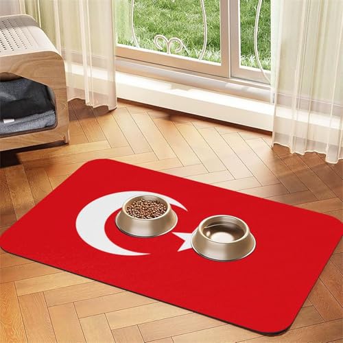 Futternapf, Motiv: Flagge der Türkei, für Hunde und Katzen, saugfähig, Leder, Tischdecke für Wassernapf, wasserdicht, keine Flecken, schnell trocknend, rutschfest, 60 x 40 cm Futternapf, Motiv: Flagge der Türkei, für Hunde und Katzen, saugfähig, Leder, Tischdecke für Wassernapf, wasserdicht, keine Flecken, schnell trocknend, rutschfest, 60 x 40 cm von YVNKHKU