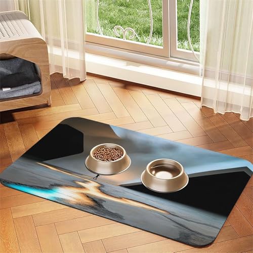 Futuristische Futtermatte für Hunde und Katzen, saugfähig, Leder, Tischdecke für Wassernapf, wasserdicht, keine Flecken, schnell trocknend, rutschfest, 60 x 40 cm Futuristische Futtermatte für Hunde und Katzen, saugfähig, Leder, Tischdecke für Wassernapf, wasserdicht, keine Flecken, schnell trocknend, rutschfest, 60 x 40 cm von YVNKHKU