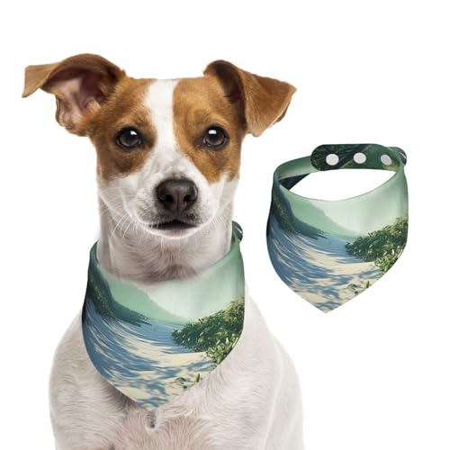 Green Ocean Haustier-Schal, Hundehalstuch, für Frühling und Sommer, weiche Baumwolle, für Welpen, verstellbar, Zubehör für kleine, mittelgroße und große Mädchen, Jungen, Welpen, Größe M von YVNKHKU