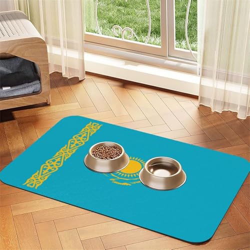Haustier-Futtermatte mit Flagge von Kasachstan, für Hunde und Katzen, saugfähig, Leder, Tischdecke für Wassernapf, wasserdicht, keine Flecken, schnell trocknend, rutschfest, 45 x 30 cm Haustier-Futtermatte mit Flagge von Kasachstan, für Hunde und Katzen, saugfähig, Leder, Tischdecke für Wassernapf, wasserdicht, keine Flecken, schnell trocknend, rutschfest, 45 x 30 cm von YVNKHKU